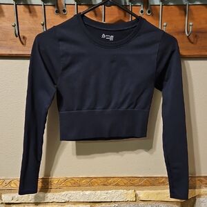Offline By Aerie Cropped Black Long Sleeve Top Size XS